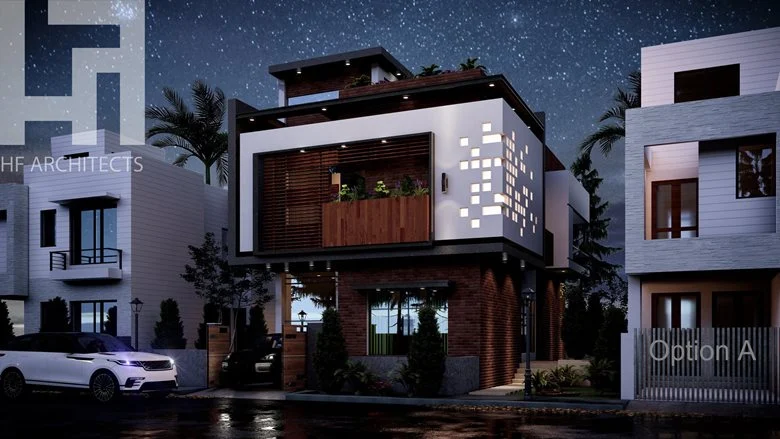 Night view of Hassan Farooq Architects's house design